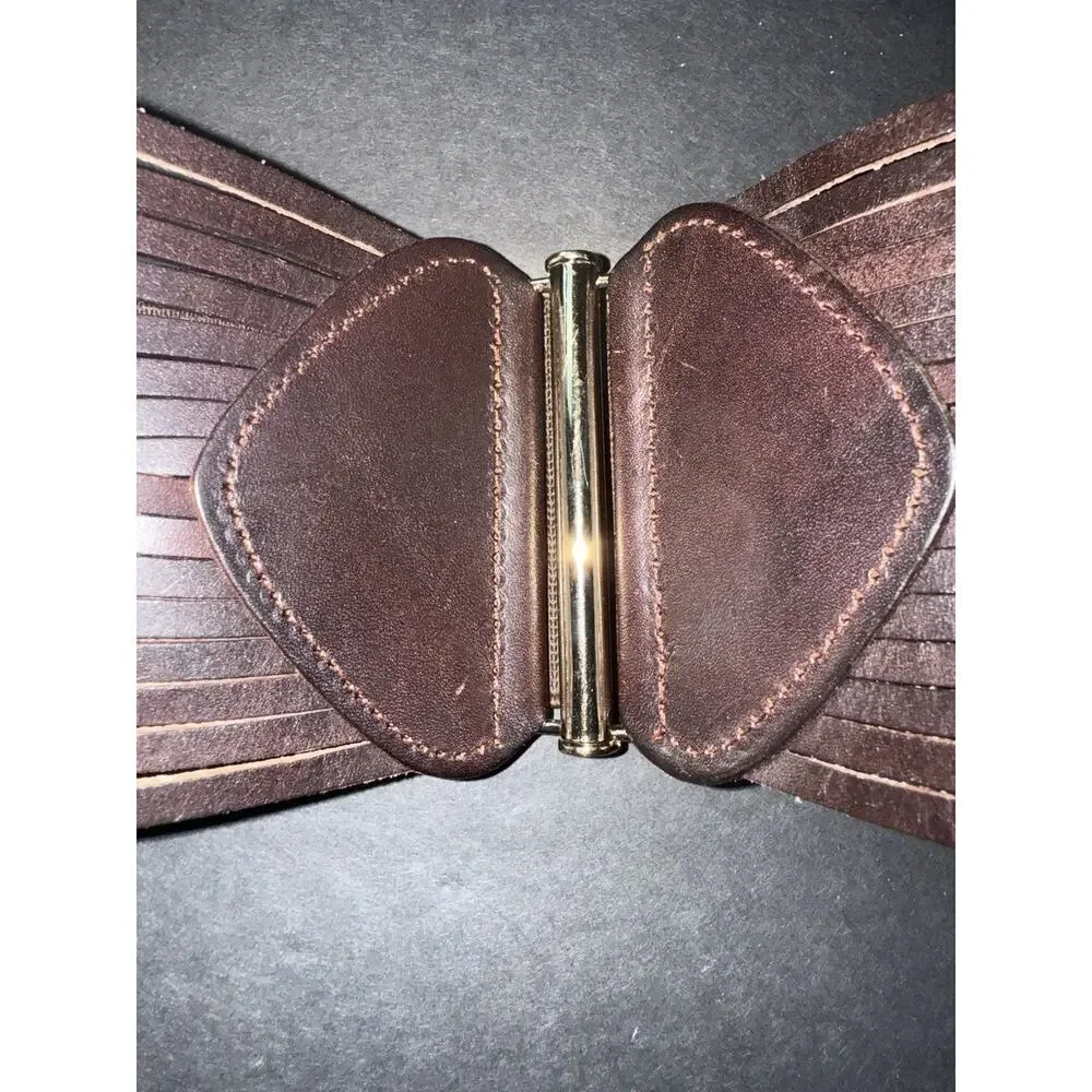 Vtg. Womens Wide Belt OS Leather Brown Boho Reteo Elastic Classic 80s 90s Y2K